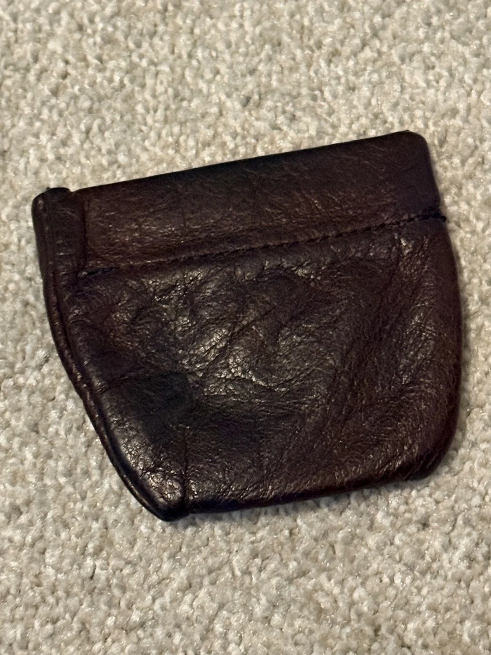 Vintage Genuine Leather Squeeze Coin Purse Pouch Brown Spring Snap Pocket Wallet